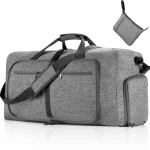 Grand sac de voyage pliable avec compartiment chaussures gris Grand sac de voyage pliable avec compartiment chaussures gris sur fond blanc