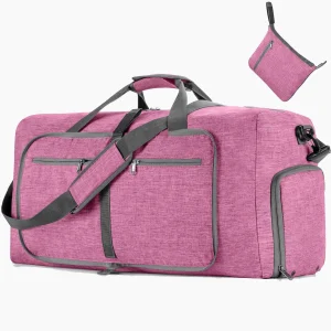 Grand sac de voyage pliable avec compartiment chaussures bleu de face