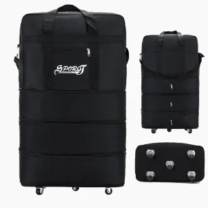 Grand sac de voyage sur roulettes, pliable et télescopique vue de face