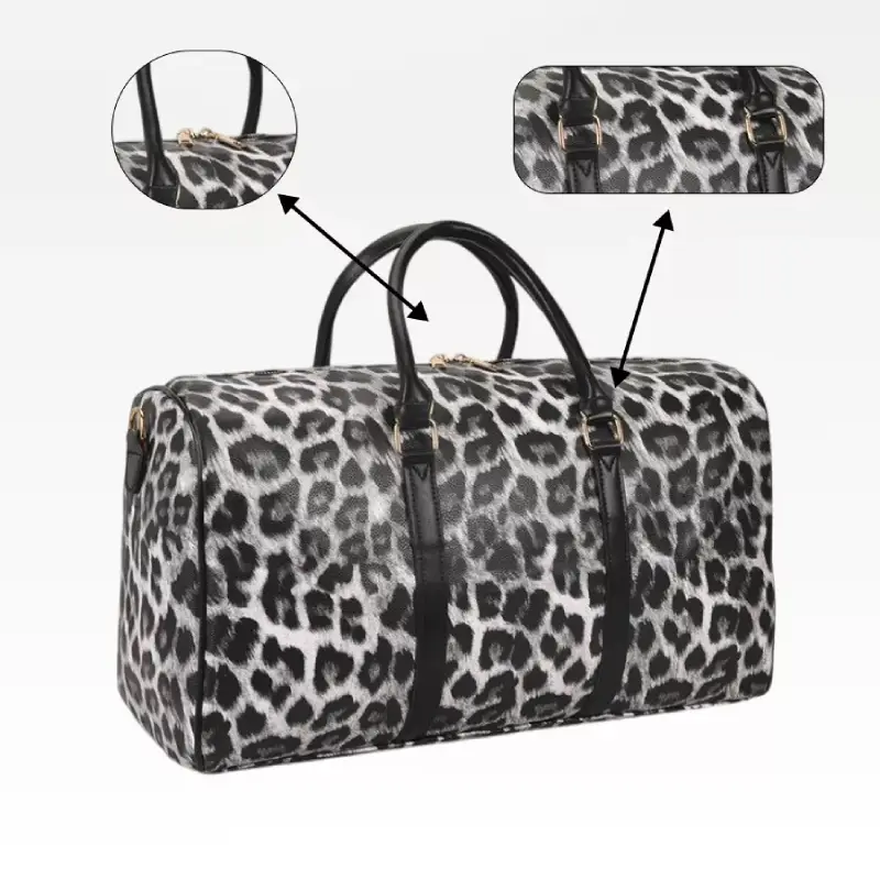 Sac de voyage pour femme léopard noir et blanc détail