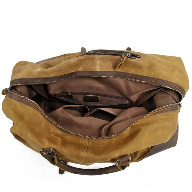 Sac de voyage pour homme en toile et cuir style vintage ineterieur