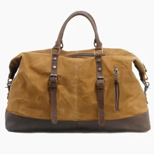 Sac de voyage pour homme en toile et cuir style vintage kaki