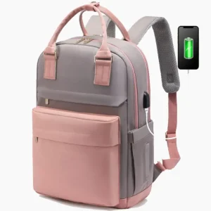 Petit sac à dos étanche pour femmes avec port USB pratique rose