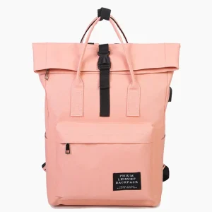 Petit sac à dos femme multifonctionnel avec chargeur USB rose