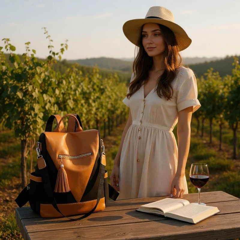 Petit sac à dos tendance anti-vol pour femme orange et noir femme nature