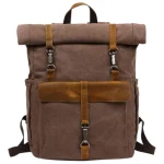 Sac à dos de voyage vintage en toile et cuir parfait pour aventuriers café