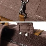 Sac à dos de voyage vintage en toile et cuir parfait pour aventuriers détails
