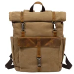 Sac à dos de voyage vintage en toile et cuir parfait pour aventuriers kaki Sac à dos de voyage vintage en toile et cuir parfait pour aventuriers kaki