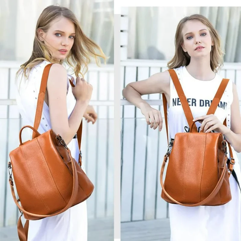 Sac à dos pour femme de ville en cuir porté marron