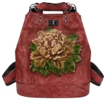 Sac à dos pour femme en cuir vintage style rétro avec motif floral rouge Sac à dos pour femme en cuir vintage style rétro avec motif floral rouge