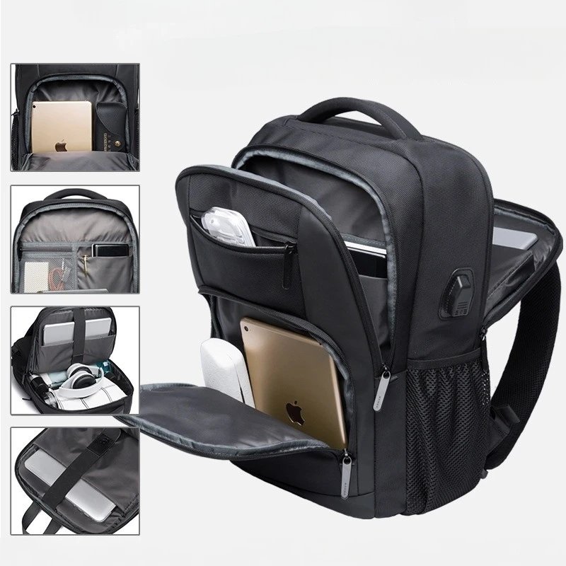 Sac à dos pour homme d'affaire polyvalent et résistant avec port USB gris