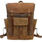 Sac à dos pour homme look vintage en toile cirée et cuir imperméable café Sac à dos pour homme look vintage en toile cirée et cuir imperméable café