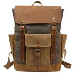 Sac à dos pour homme look vintage en toile cirée et cuir imperméable gris Sac à dos pour homme look vintage en toile cirée et cuir imperméable gris