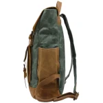 Sac à dos pour homme look vintage en toile cirée et cuir imperméable profil Sac à dos pour homme look vintage en toile cirée et cuir imperméable profil