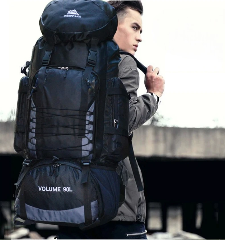 Sac à dos randonnée 90 litres ergonomique et résistant porté homme bleu
