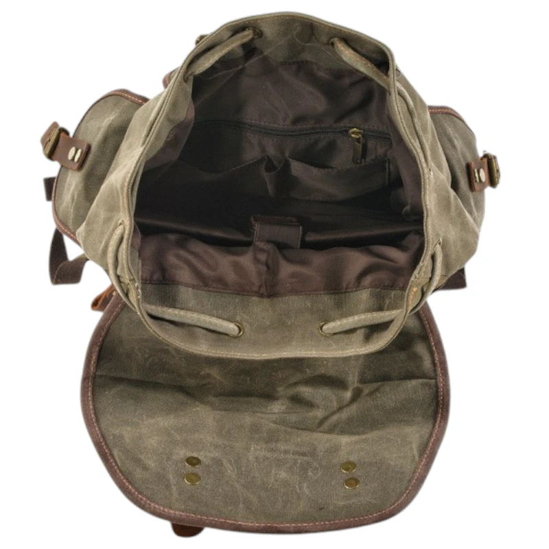 Sac à dos randonnée toile vintage imperméable idéal pour baroudeurs ouvert