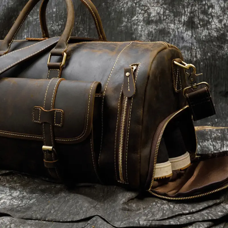 Sac de voyage en cuir bandoulière chaussures
