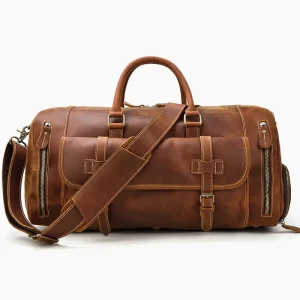 Sac de voyage en cuir bandoulière marron