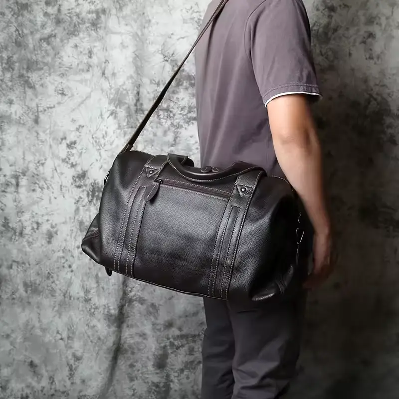 Sac de voyage en cuir noir bandoulière