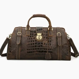 Sac de voyage en cuir pour homme marron à motif crocodile