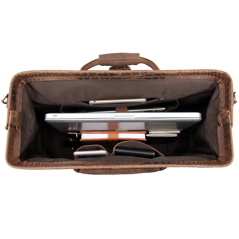 Sac de voyage en cuir pour homme marron interieur