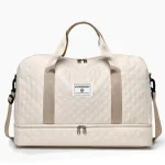Sac week-end matelassé avec séparation humide et sèche blanc Sac week-end matelassé avec séparation humide et sèche blanc