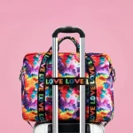Bagage à main femme pliable idéal pour le sport fleurs roses sur valise