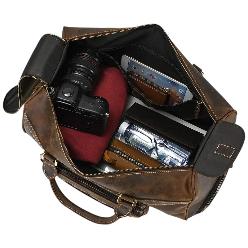 Bagage cabine cuir véritable élégant résistant ouvert plein