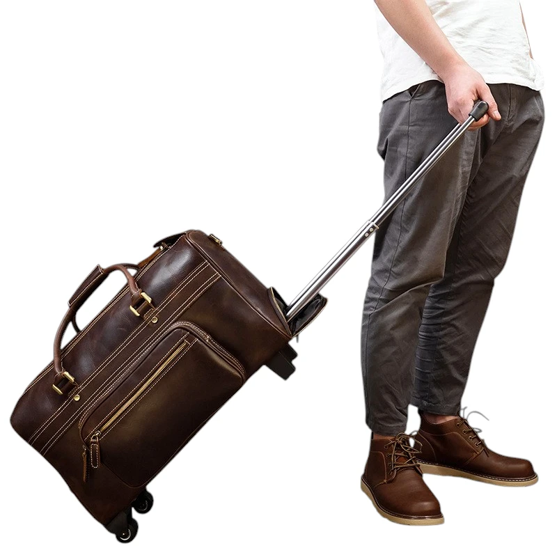Bagage cabine cuir véritable élégant résistant trolley