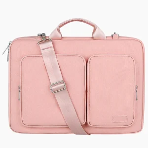 Pochette ordinateur avec compartiment rangement externe rose