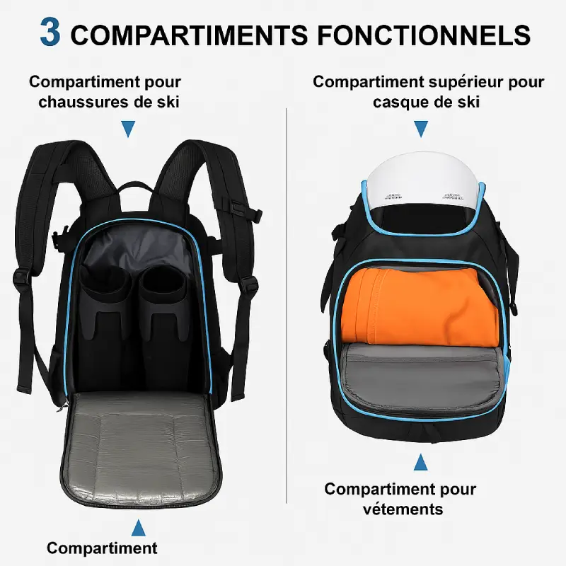 Sac à dos ski 50l imperméable compartiments