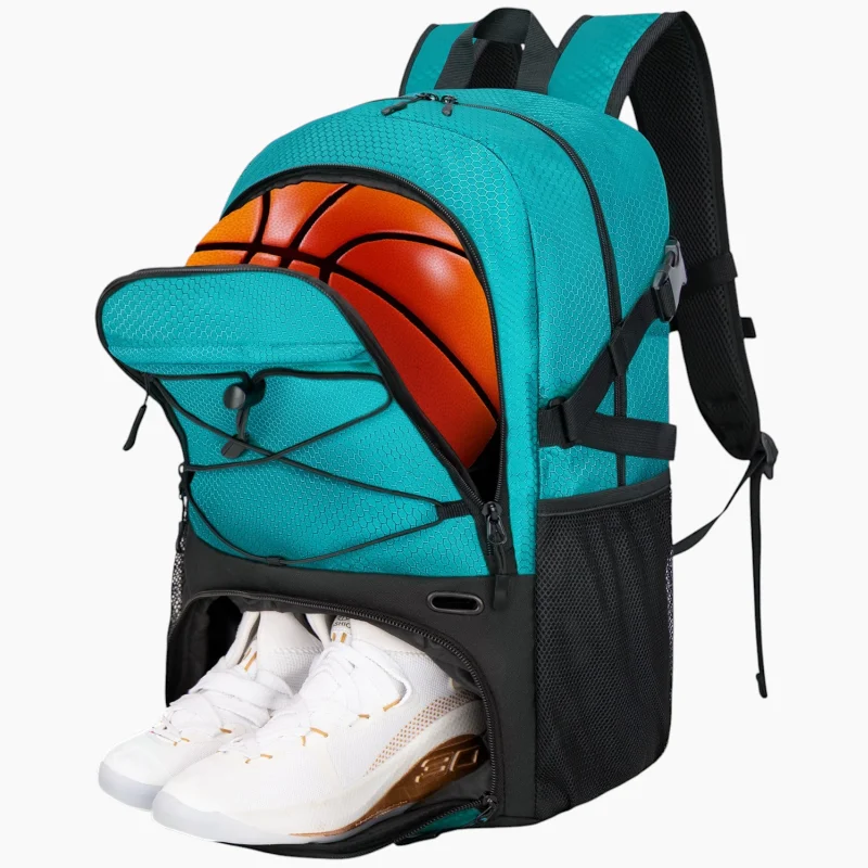Sac de basket à dos pratique avec rangement chaussures turquoise