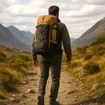 Sac de randonnée ultra léger et résistantporté par unun homme en trekking