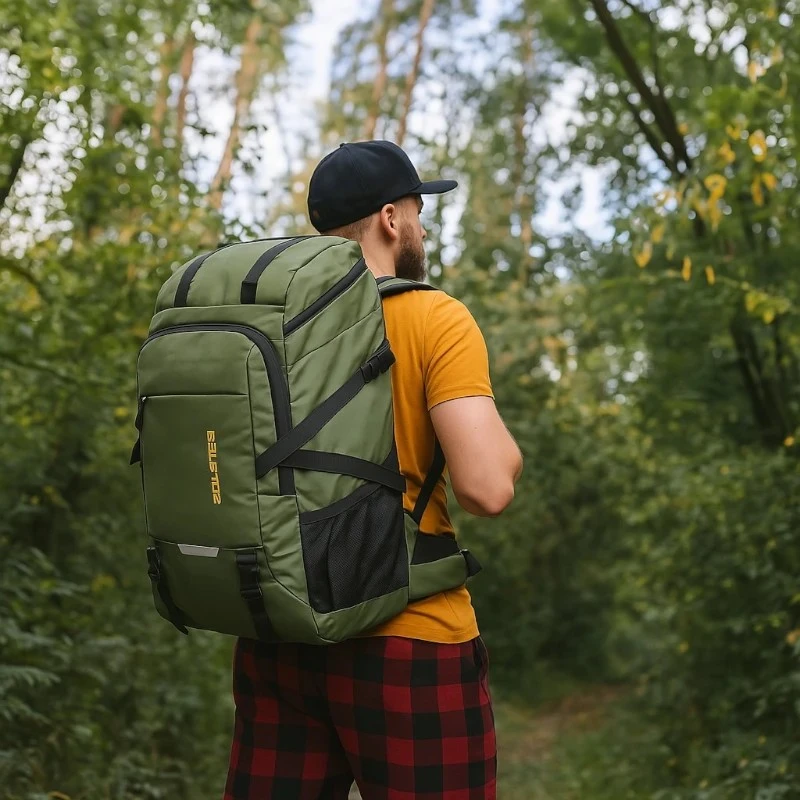 Sac de randonnée voyage 80l robuste porté par homme - new