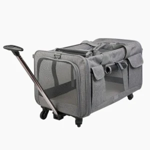 Sac de transport pour chat à roulettes pratique gris