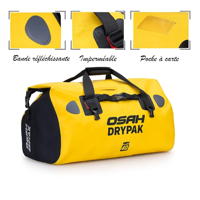 Sac étanche moto 40 litres polyvalent parfait pour l'aventure détails recto