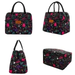 Sac isotherme 5 litres floral et élégant noir différents angles Sac isotherme 5 litres floral et élégant noir différents angles