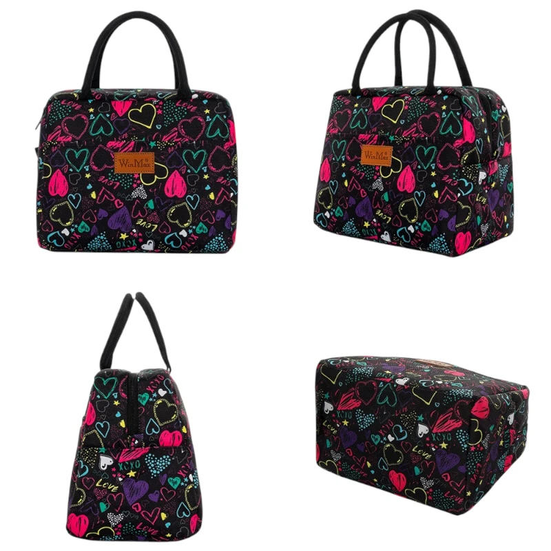 Sac isotherme 5 litres floral et élégant noir différents angles