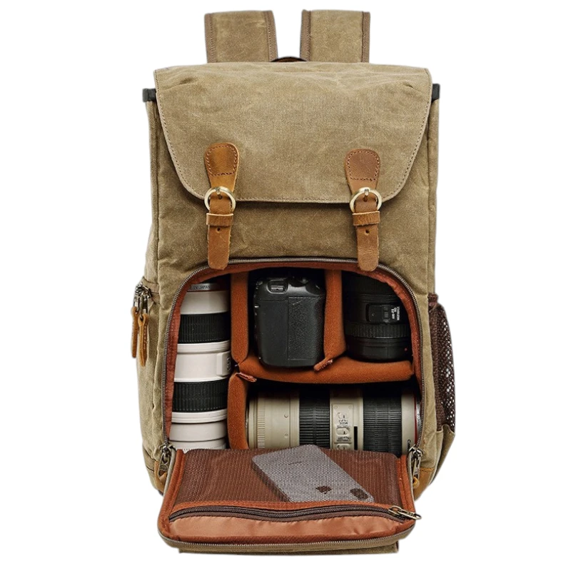 Sac photo vintage imperméable avec rangement optimisé ouvert