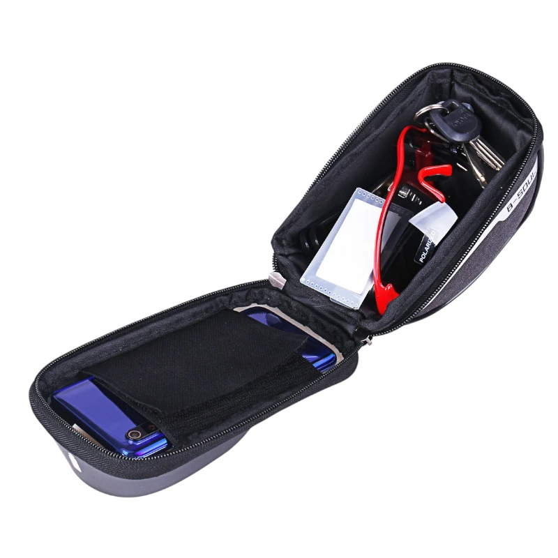 Sacoche vélo guidon avec écran tactile pour smartphone ouvert