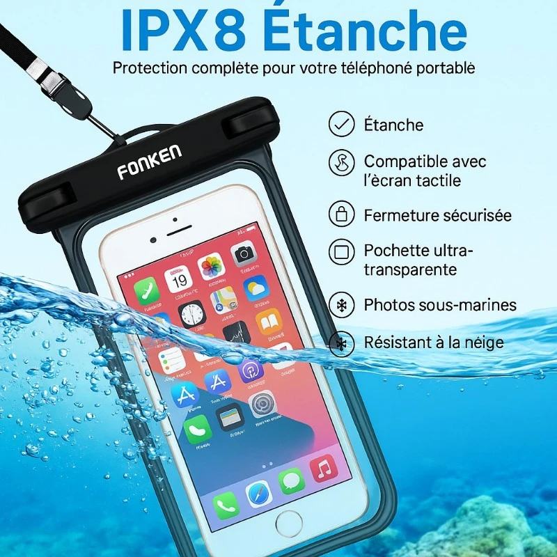 Pochette étanche pour smartphone avec écran tactile détails waterproof