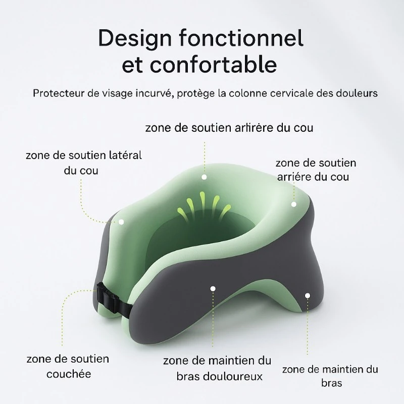 Coussin de voyage mousse à mémoire de forme en U détails