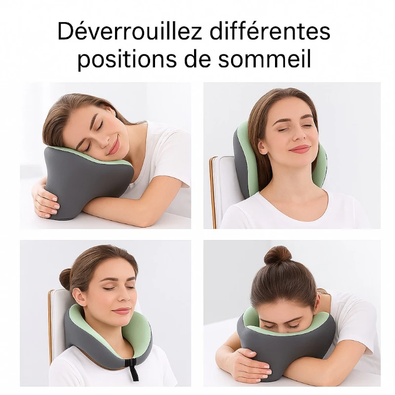 Coussin de voyage mousse à mémoire de forme en U positions de sommeil