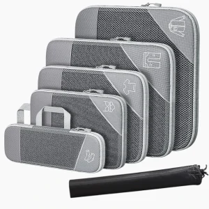 Sacs de compression de voyage zippés - Set de 6 pièces gris